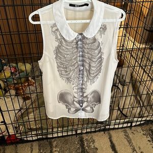 Iron Fist White Sheer Skeleton Print Peter Pan Collar Blouse
